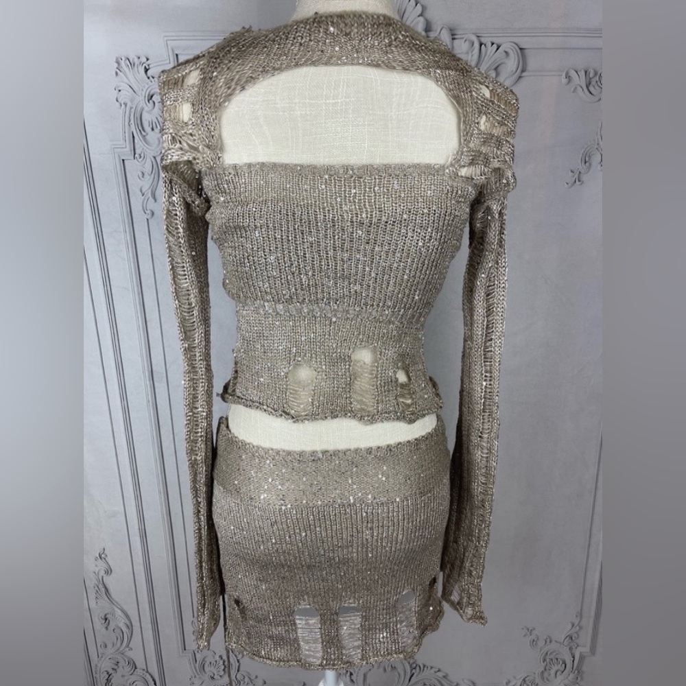 Polly Sequin Crochet Three Piece Skirt Sweater Dress Set - Picture 10 of 17